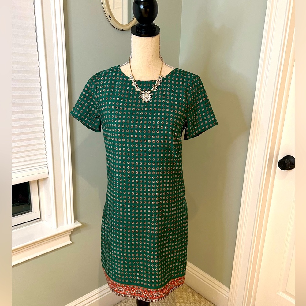 JCrew Green Print Slip Over  Head Dress | Size 2 | Like New